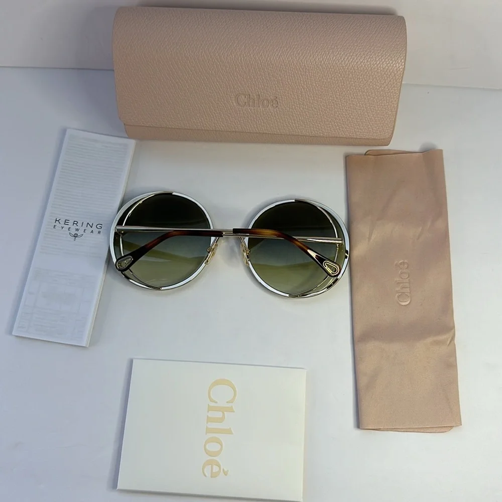 New Authentic Chloé CH 0037S 2343J3 - GOLD/ GREEN GRADIENT Round Sunglasses